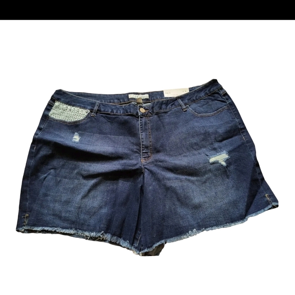 Cato Women's Shorts Plus Sz 26 Jean Premium Contemporary Blue Denim Distressed
